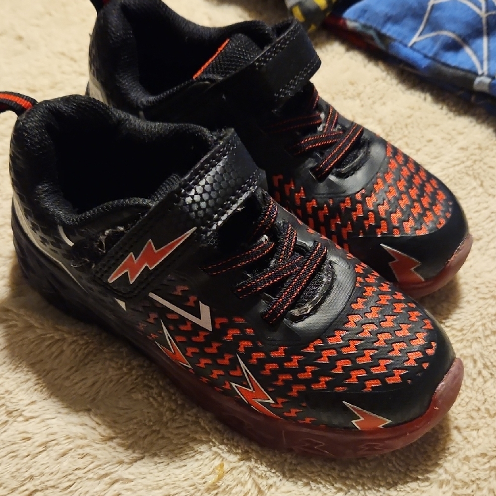 Athletic Works  Black and Red Lightning Light Up sneakers With On/off Button